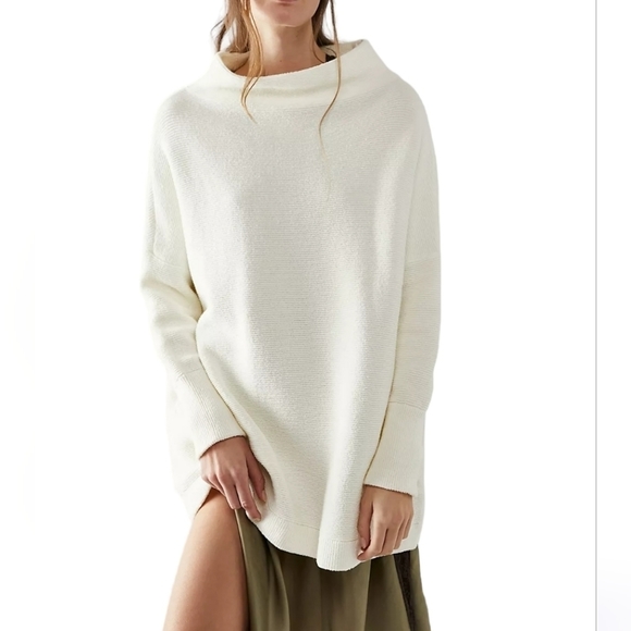 Free People Sweaters - Free People Ottoman Slouchy Tunic Sweater Ribbed Knit Mock Neck Oversized Ecru M